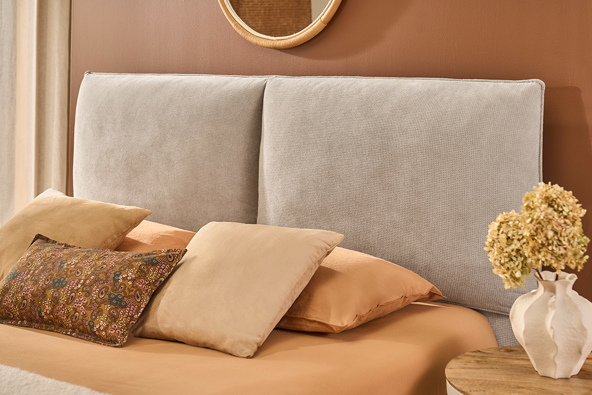 Bett mit Bettkasten 2 Pl�tze 160x200 cm in beige Chenille-Stoff VIGO