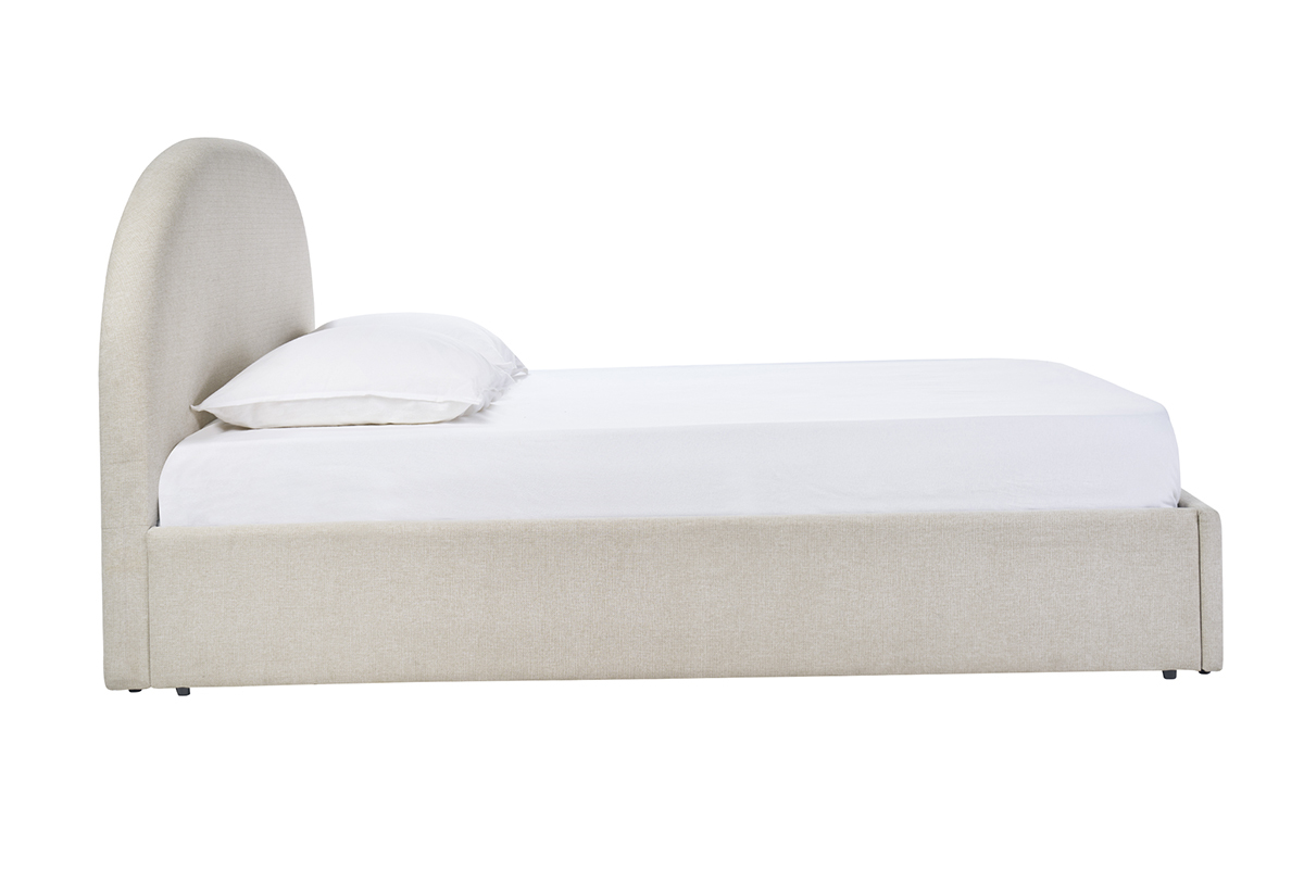 Beiges Stauraumbett 2 Personen 160x200 cm, Seitenansicht.