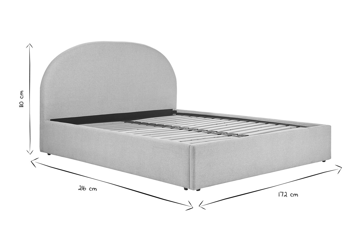 Abmessungen des OREN Bettkastens 160x200 cm in Schwarz und Wei, Seitenansicht.