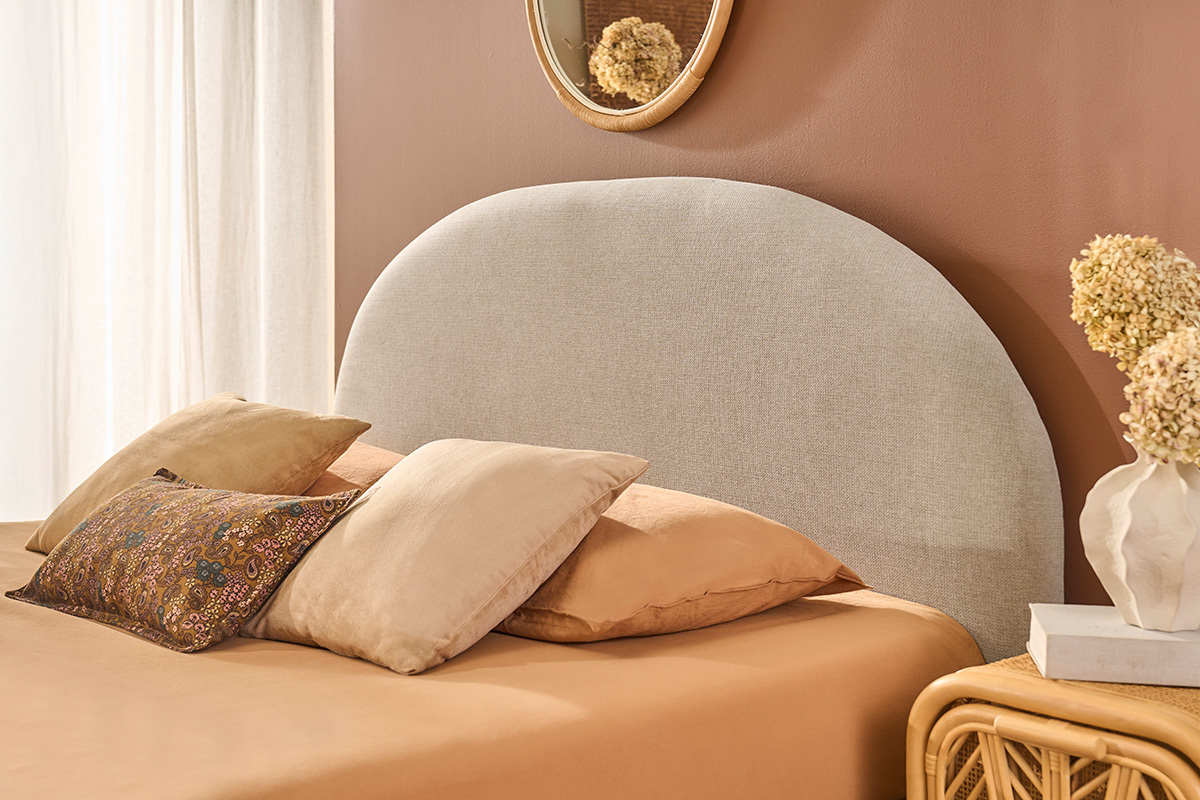 Bett mit Bettkasten Doppelbett 160x200 cm in Beige Stoff OREN