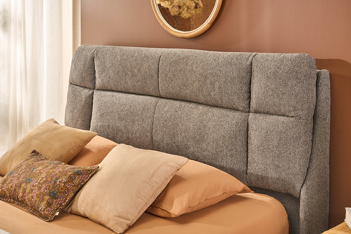 Bett mit Stauraum 2 Personen 160x200 cm in texturiertem Stoff taupe HONO