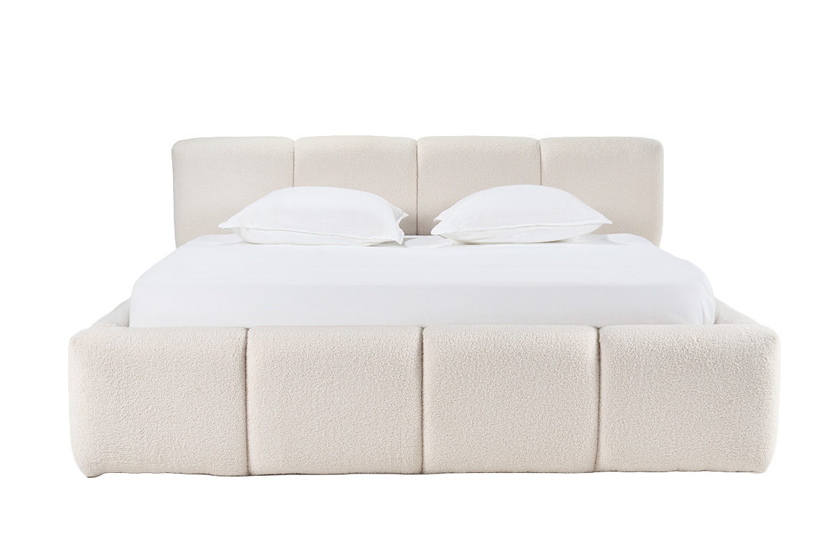 Doppelbett 160x200 cm mit Stauraum in Schlaufenwolle, Frontansicht.