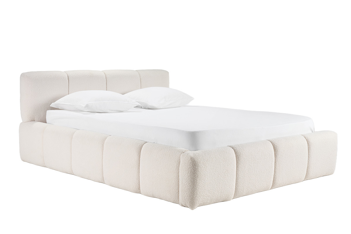 Doppelbett mit Stauraum 160x200 cm in Schlingenwollstoff, Ansicht 3/4.