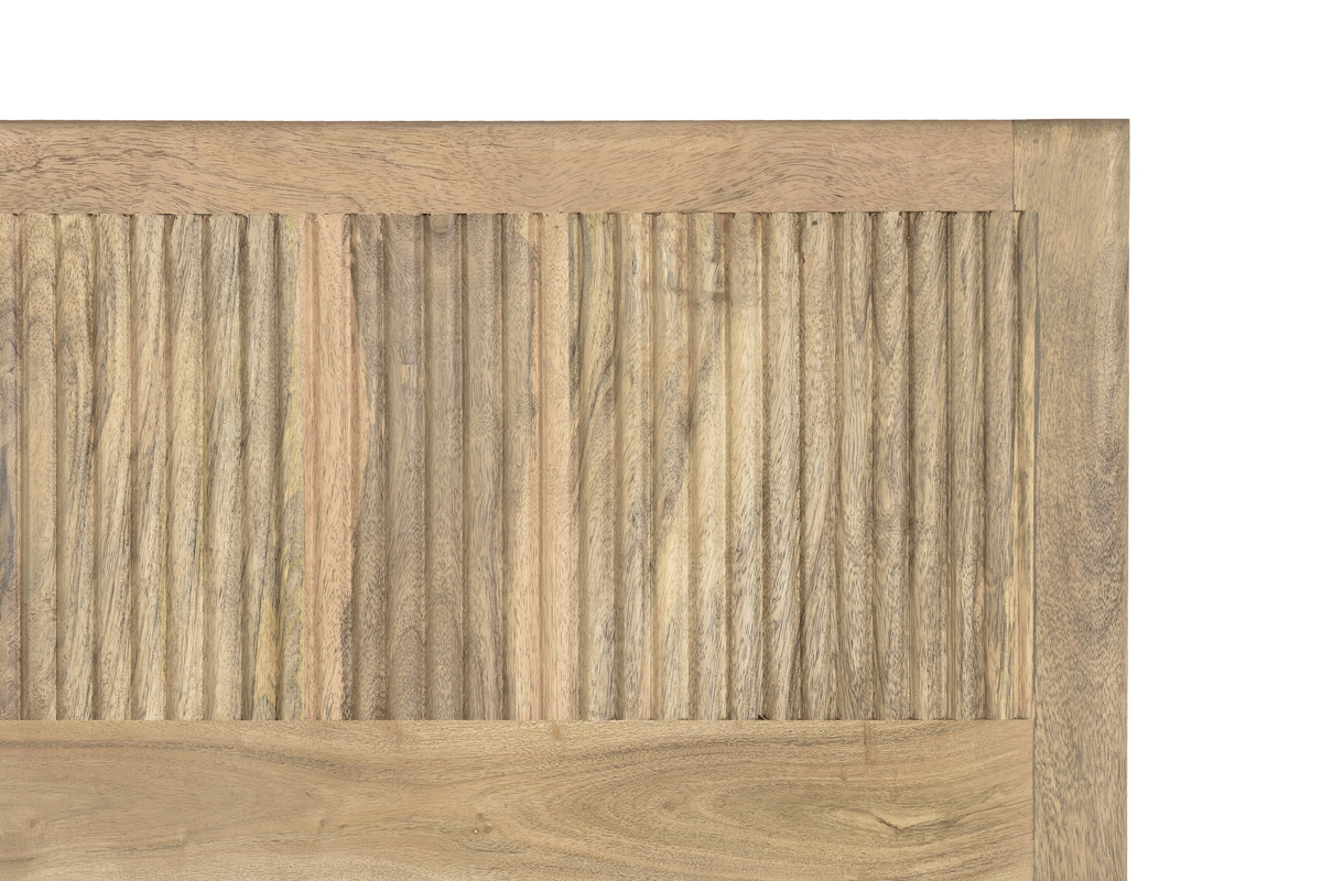 Bettkopfteil aus massivem Mangoholz mit Gravuren und schwarzem Metall B160 cm MORISSON