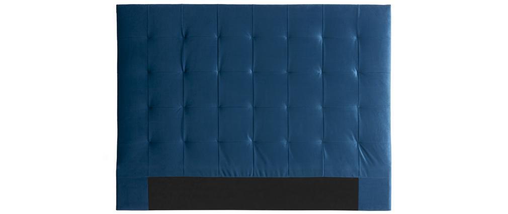 Bettkopfteil aus Samt gepolstert blau petrol 160cm HALCIONA