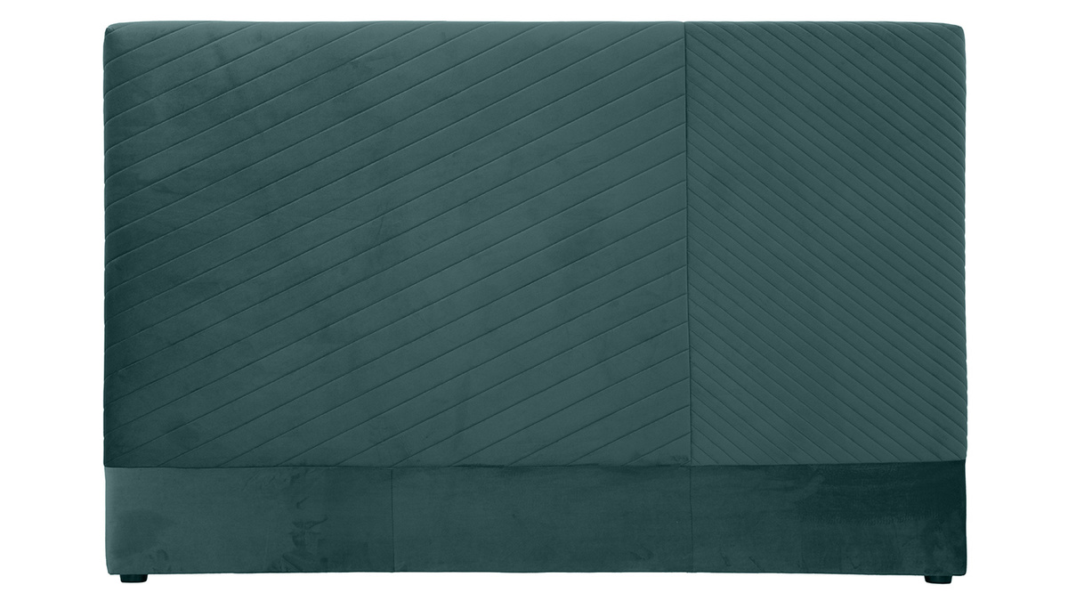 Bettkopfteil mit geometrischem Muster in pfauenblauem Samt Breite 170 cm RIGA