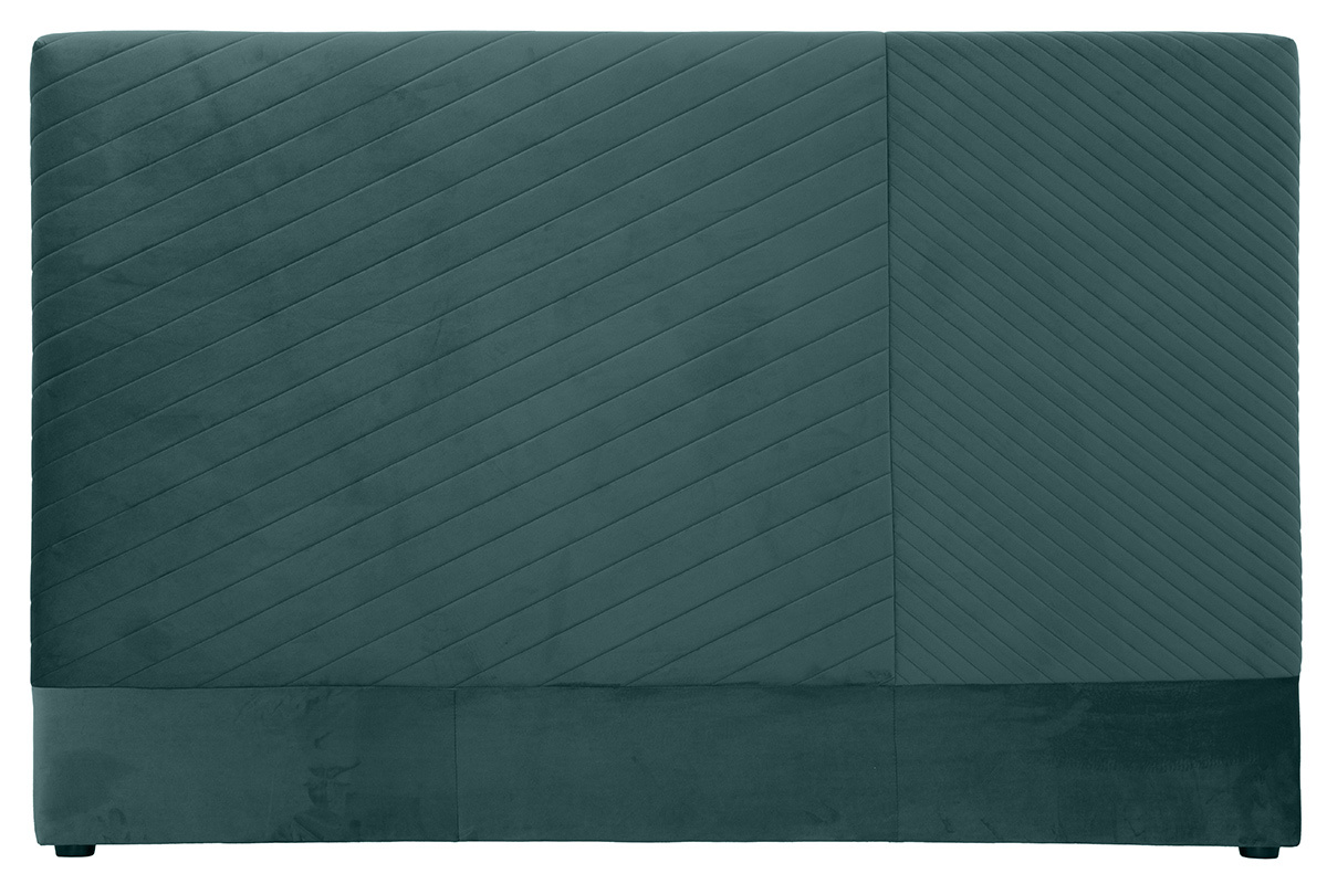 Bettkopfteil mit geometrischem Muster in pfauenblauem Samt Breite 170 cm RIGA