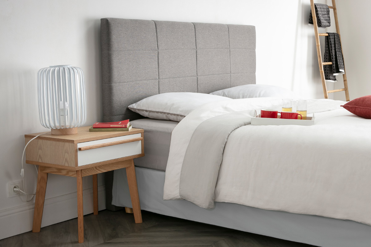 Bettkopfteil modern aus beige-naturfarbenem Stoff 140 cm ANATOLE