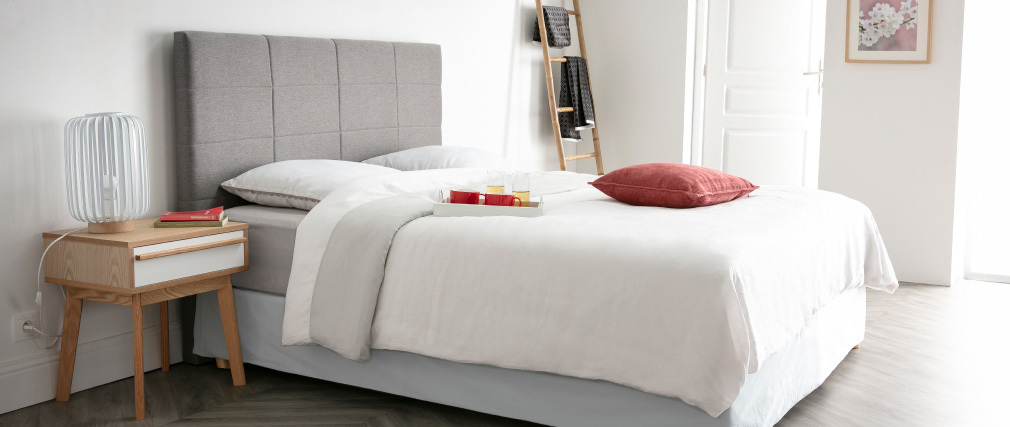 Bettkopfteil modern aus beige-naturfarbenem Stoff 160 cm ANATOLE - Miliboo