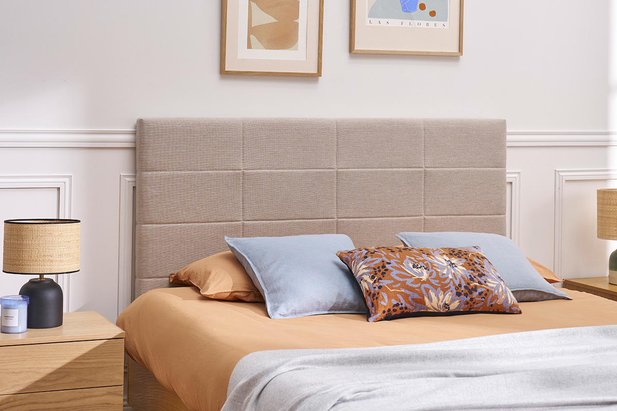 Bettkopfteil modern aus beige-naturfarbenem Stoff 160 cm ANATOLE