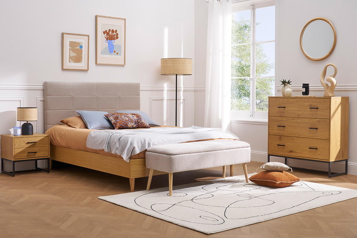 Bettkopfteil modern aus beige-naturfarbenem Stoff 160 cm ANATOLE