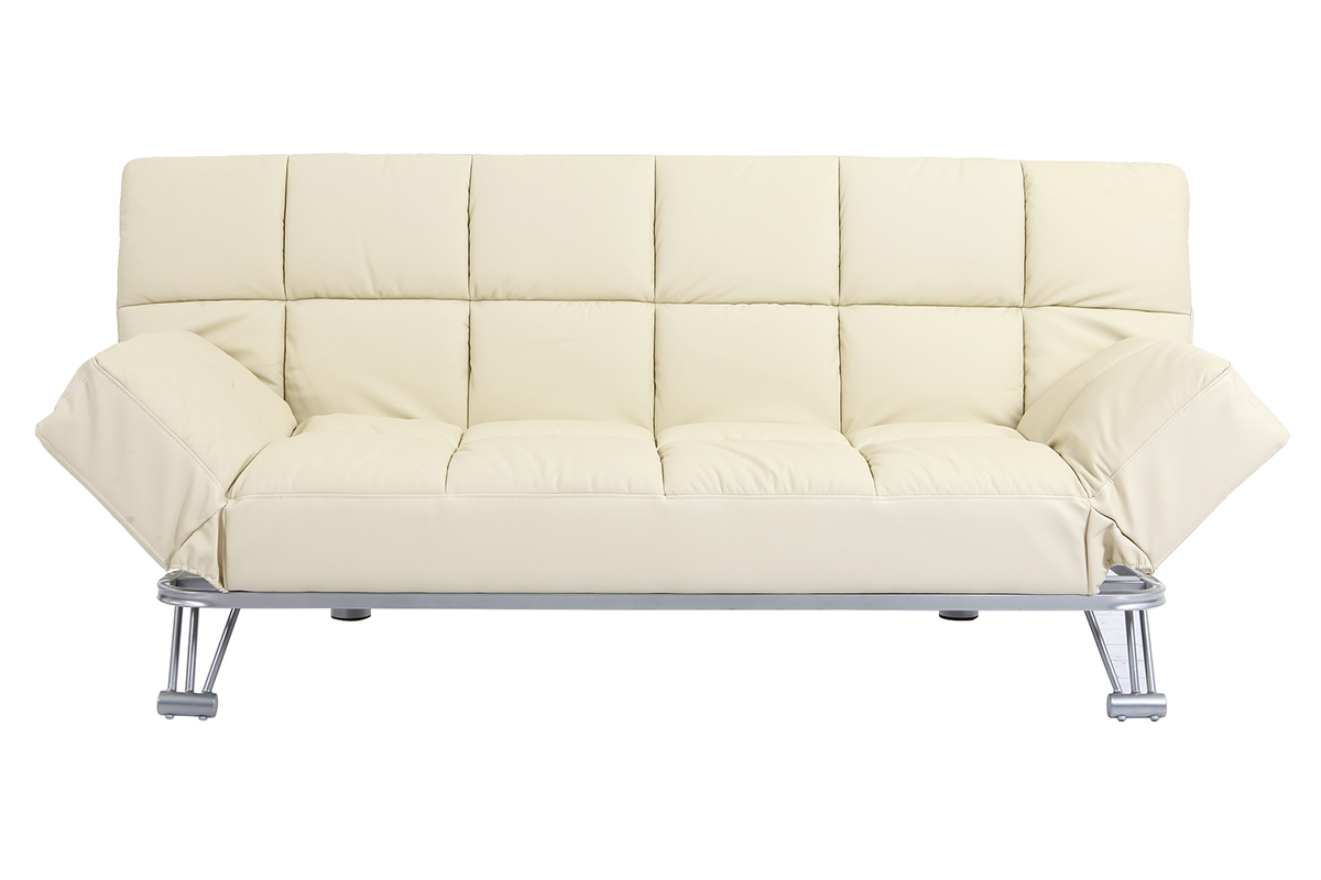 Bettsofa aus beigem Leder mit 3 Sitzpl�tzen Manhatten - Rindsleder