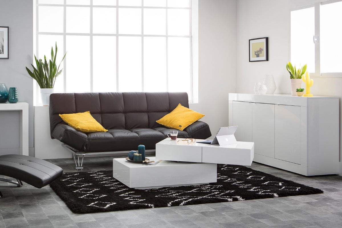 Bettsofa aus beigem Leder mit 3 Sitzpl�tzen Manhatten - Rindsleder