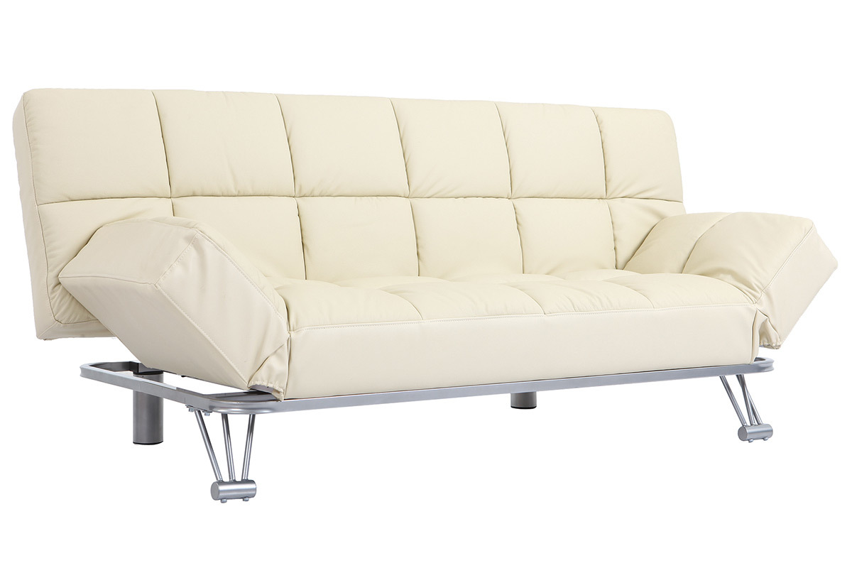 Bettsofa aus beigem Leder mit 3 Sitzpl�tzen Manhatten - Rindsleder