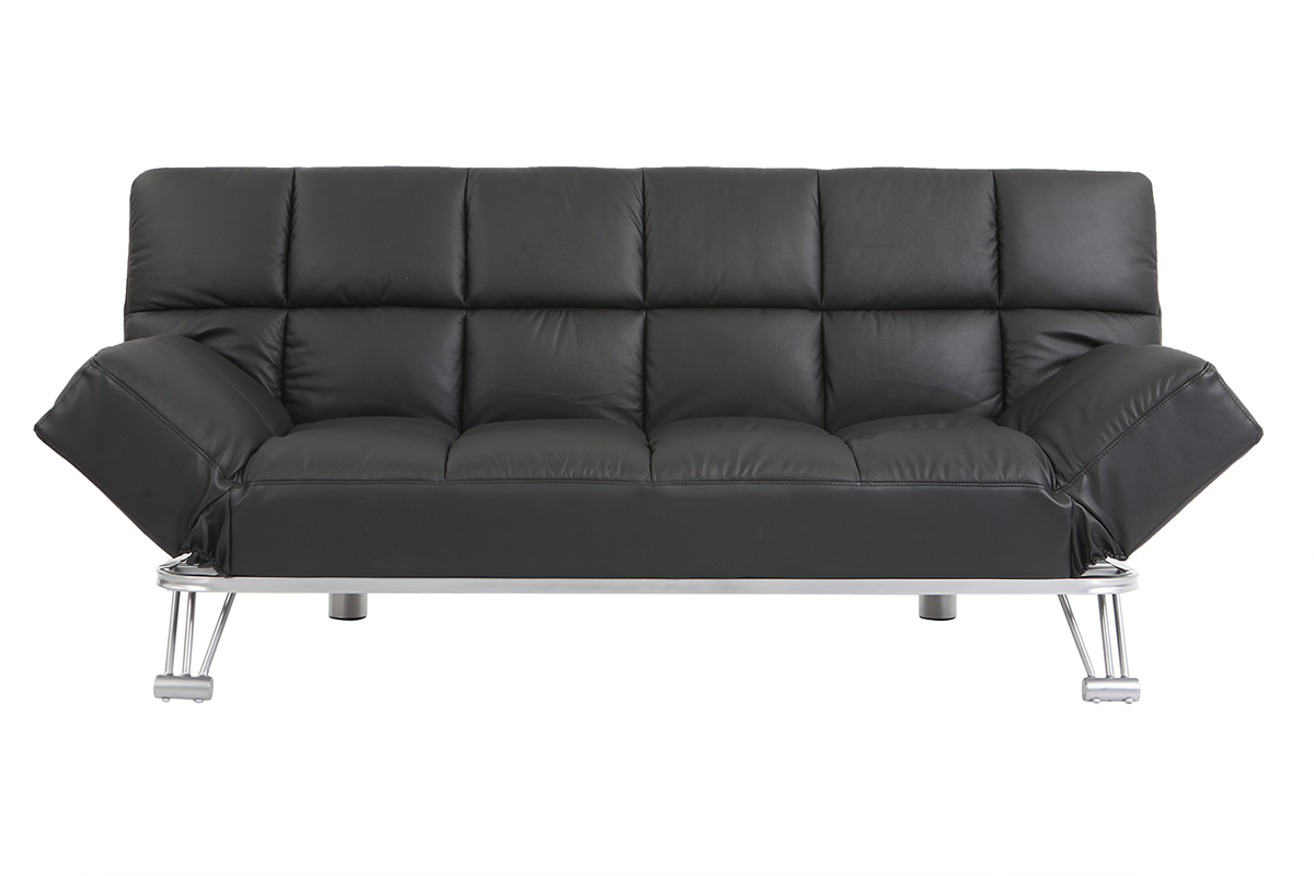Bettsofa aus schwarzem Leder mit 3 Sitzpltzen Manhatten - Rindsleder