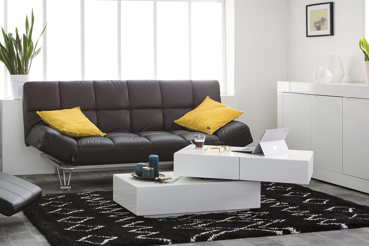 Bettsofa aus schwarzem Leder mit 3 Sitzpltzen Manhatten - Rindsleder