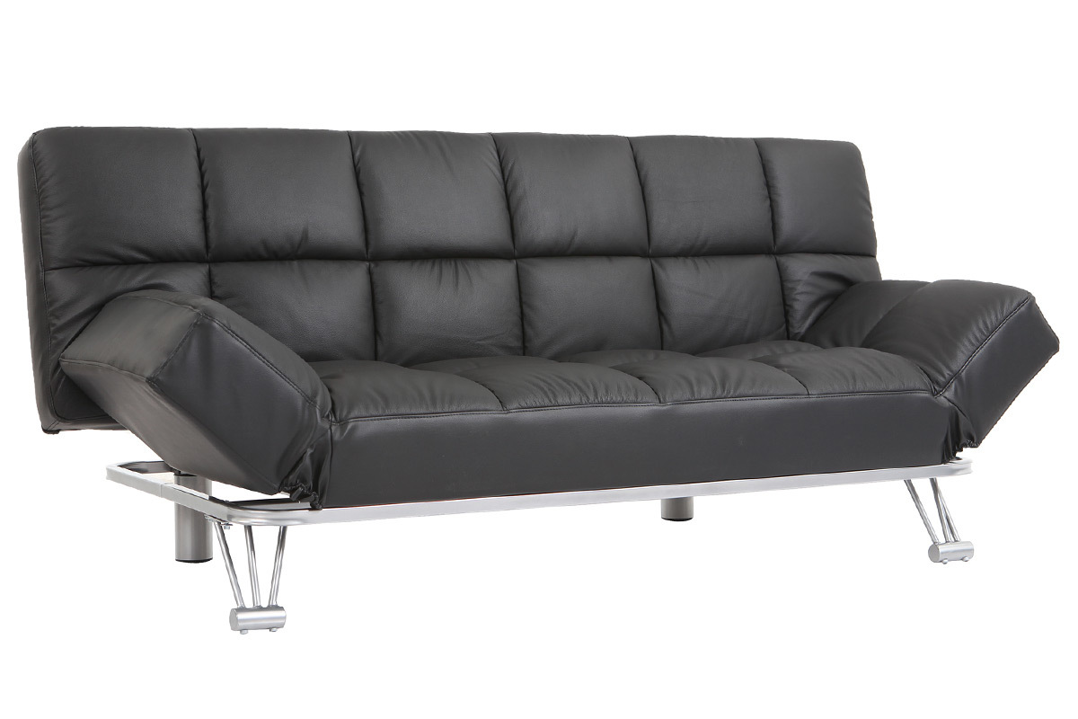 Bettsofa aus schwarzem Leder mit 3 Sitzpltzen Manhatten - Rindsleder