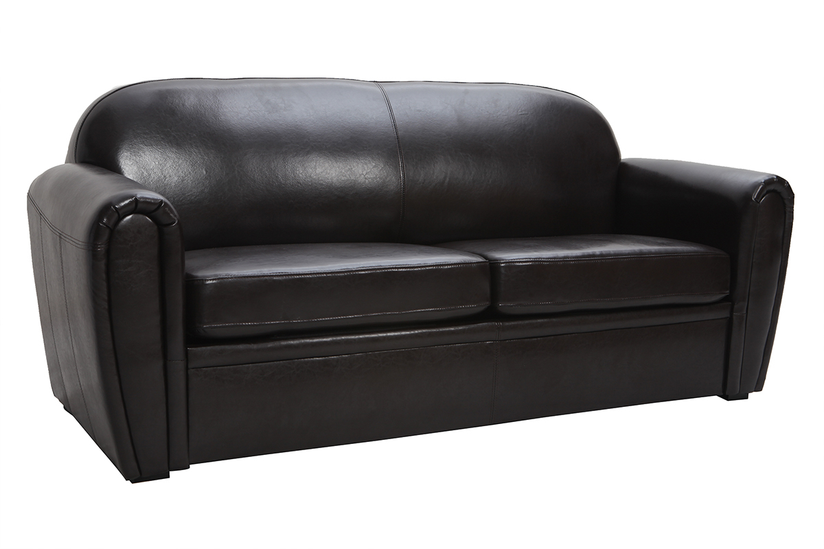 Bettsofa Club aus dunkelbraunem Leder mit 3 Sitzpltzen - Bffelleder