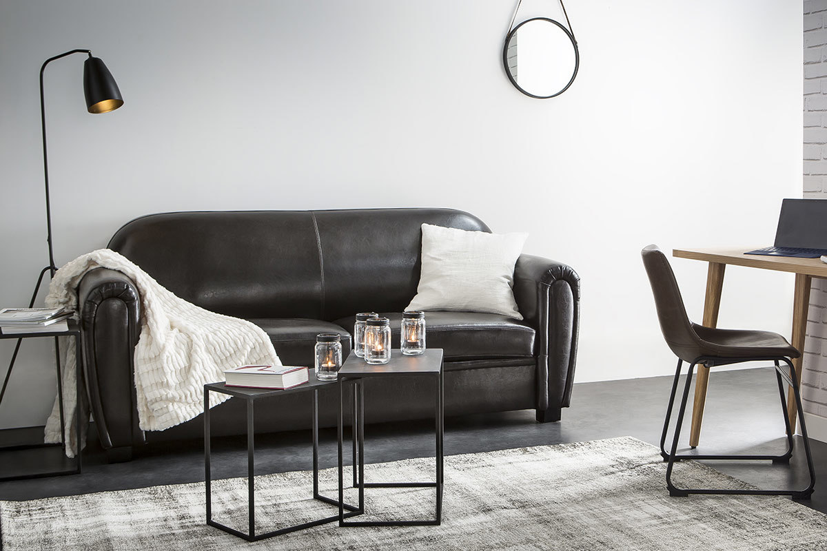 Bettsofa Club aus dunkelbraunem Leder mit 3 Sitzpltzen - Bffelleder