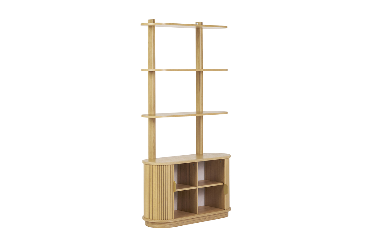 Bibliothek aus hellem Eichenholz mit 2 Schiebetren, L90 cm EPIC