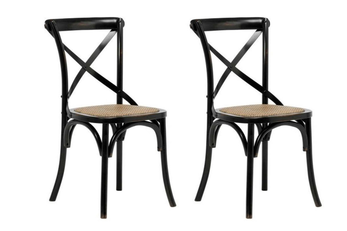 Bistro-Sthle aus schwarzem Holz und Rattan ? 2er-Set KAFFE