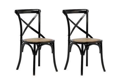 Bistro-Stühle aus schwarzem Holz und Rattan ? 2er-Set KAFFE