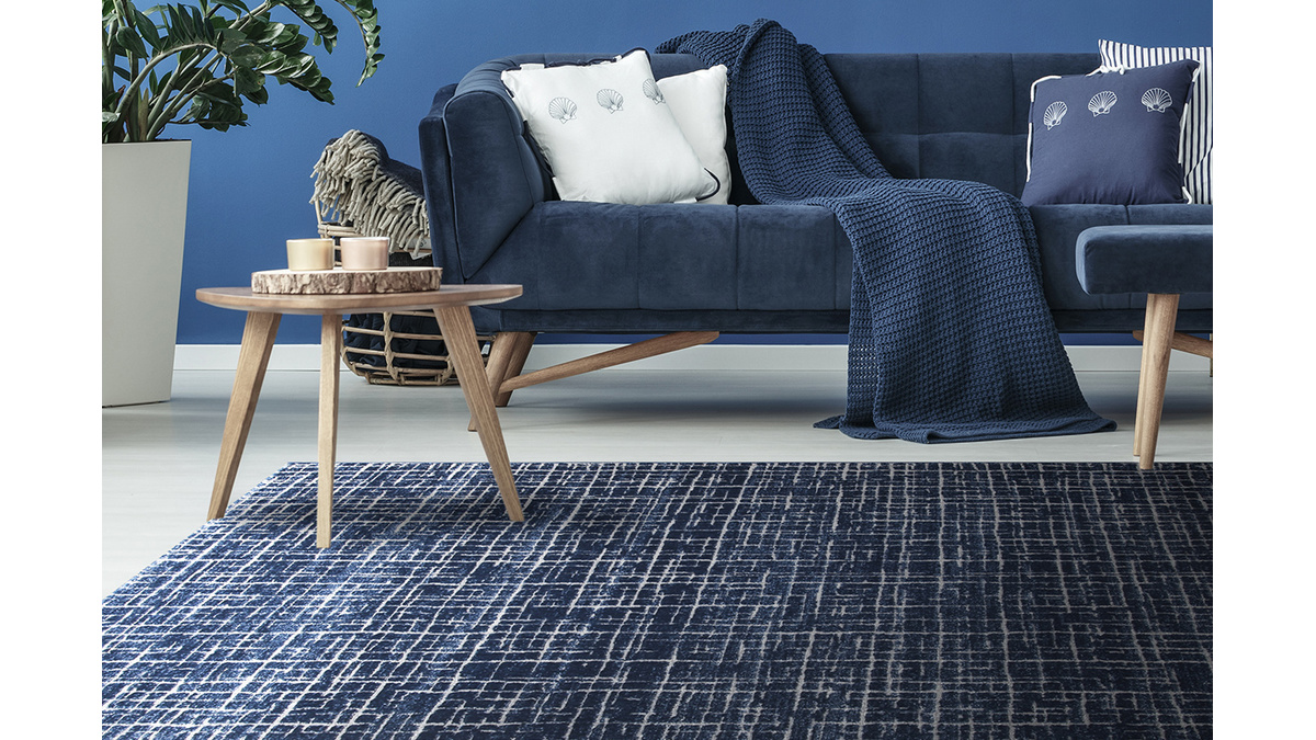 Blauer Teppich mit grafischem Muster 200 x 290 cm SAPHIR