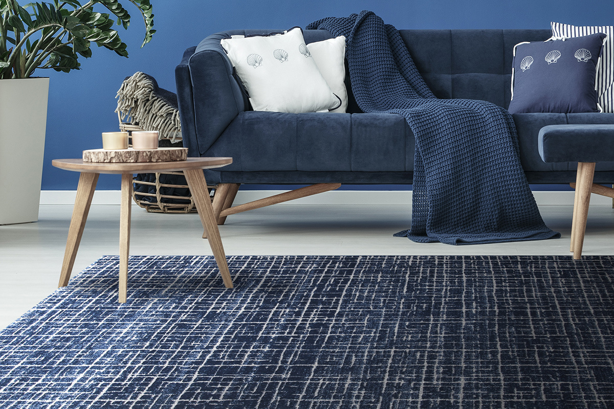 Blauer Teppich mit grafischem Muster 200 x 290 cm SAPHIR