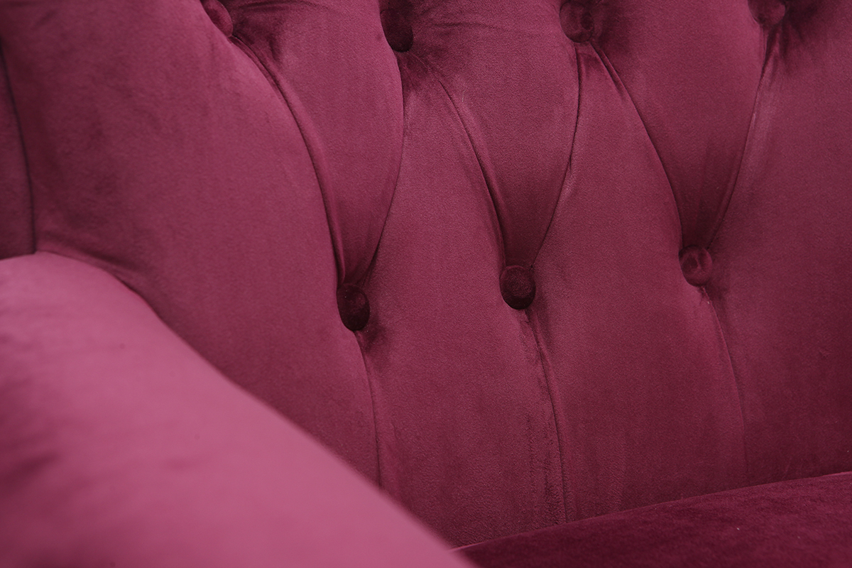Bordeauxfarbener Samtsessel, helles Holz MAJETIC