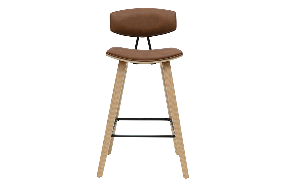 Braune und helle Holzdesign-Barhocker H69 cm (Set von 2) VASCO