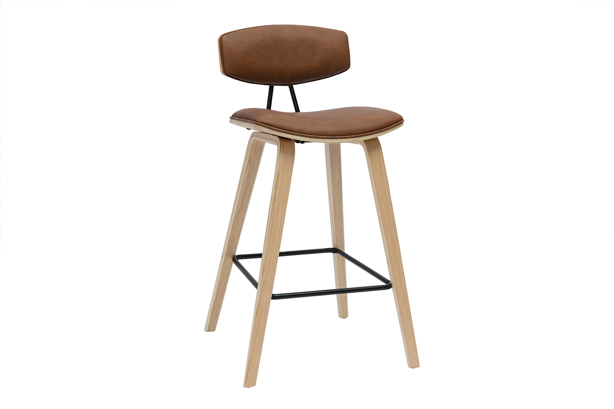 Braune und helle Holzdesign-Barhocker H69 cm (Set von 2) VASCO