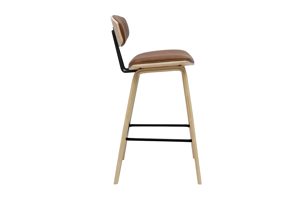 Braune und helle Holzdesign-Barhocker H69 cm (Set von 2) VASCO