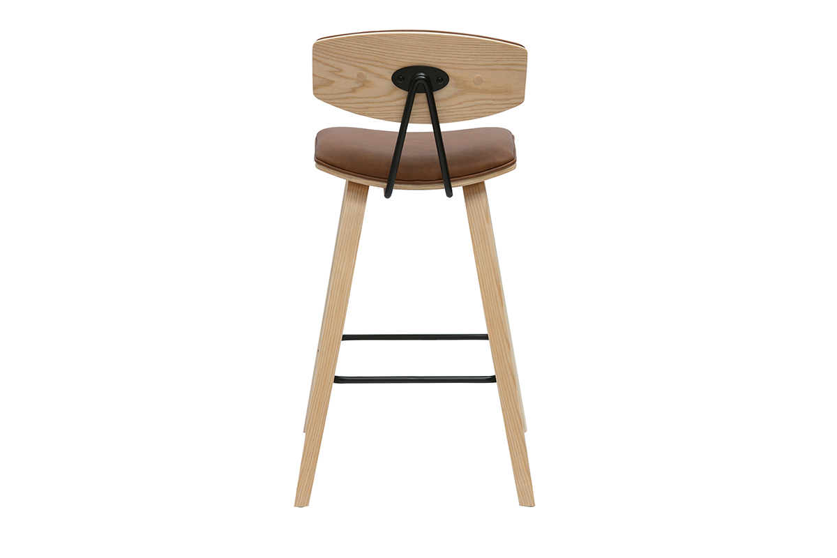 Braune und helle Holzdesign-Barhocker H69 cm (Set von 2) VASCO