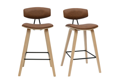 Braune und helle Holzdesign-Barhocker H69 cm (Set von 2) VASCO