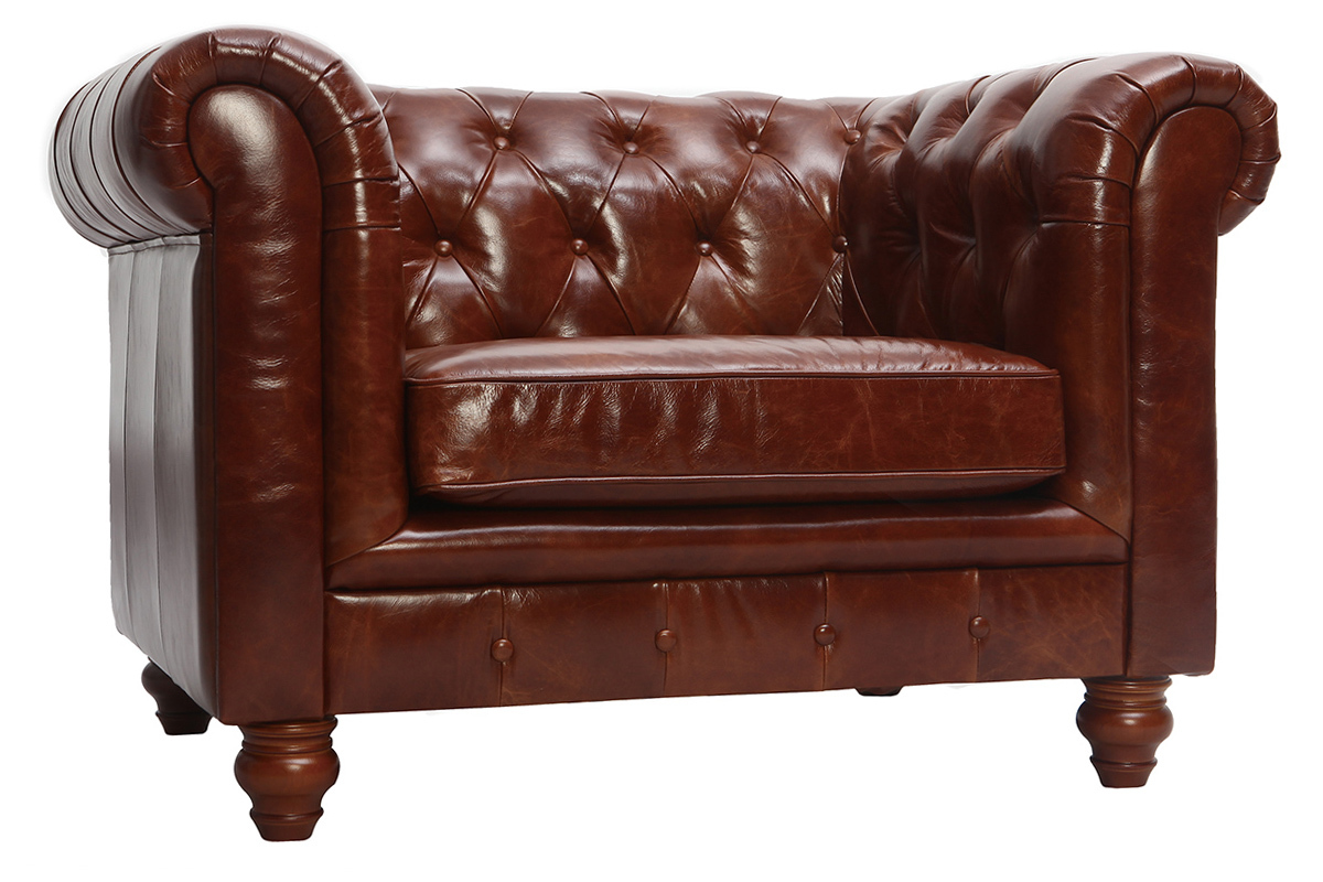 Brauner Design-Ledersessel CHESTERFIELD