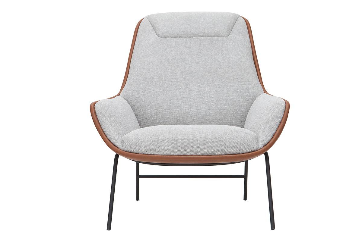 Brauner Designersessel mit grauem Samteffekt-Stoff MARCEAU