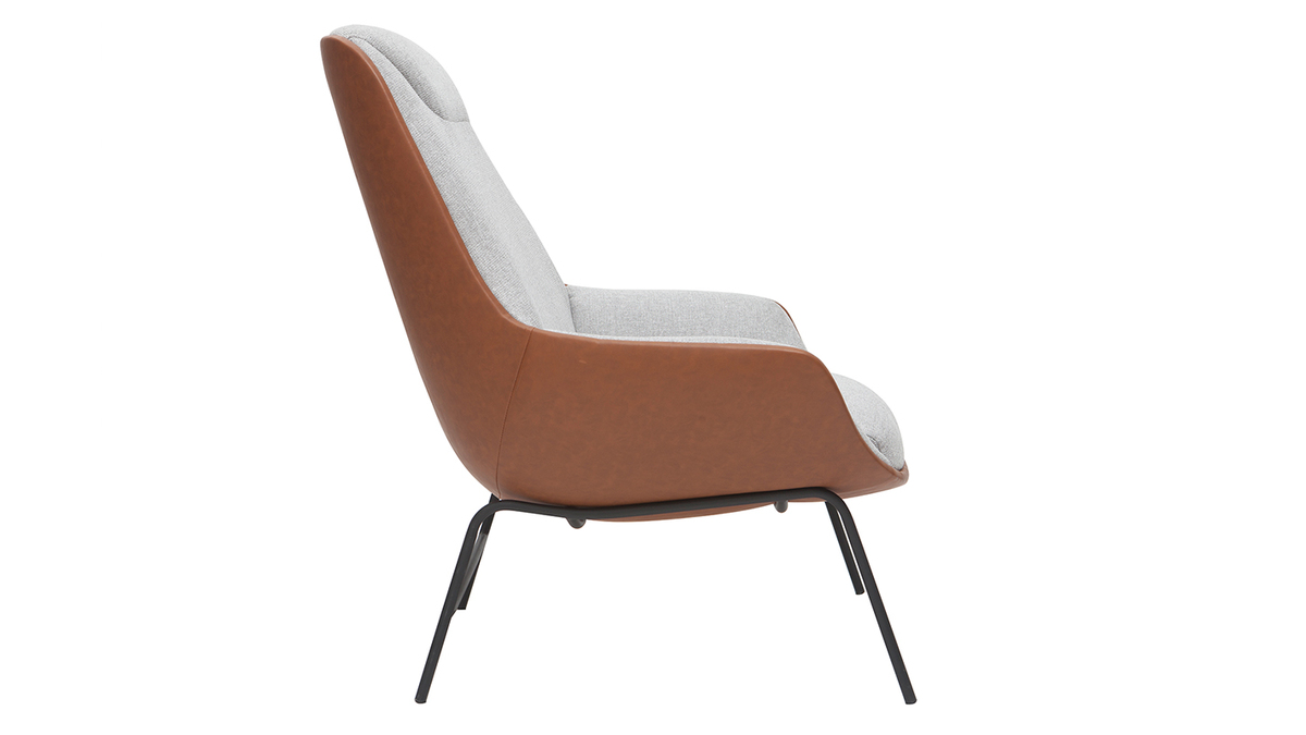 Brauner Designersessel mit grauem Samteffekt-Stoff MARCEAU