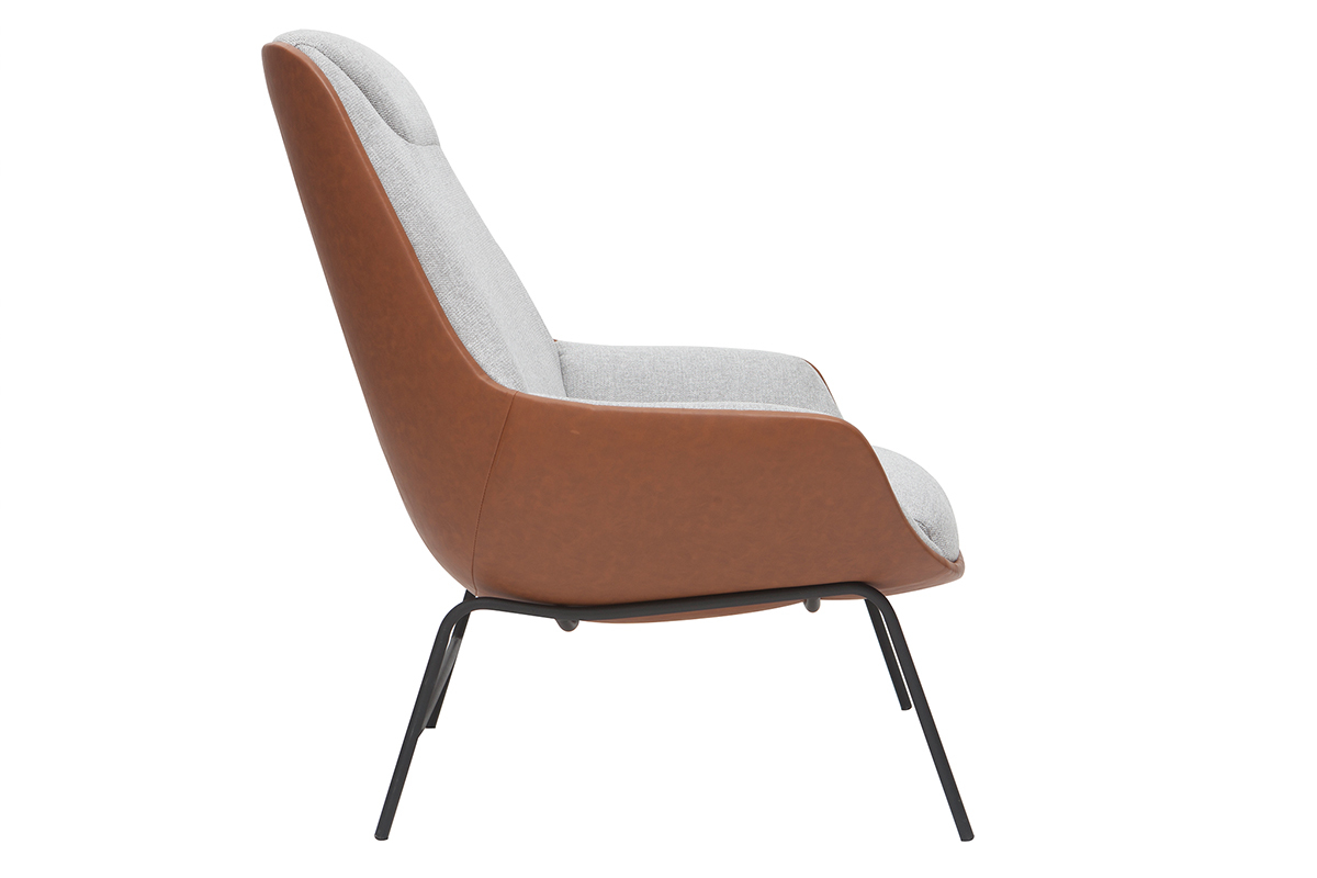 Brauner Designersessel mit grauem Samteffekt-Stoff MARCEAU