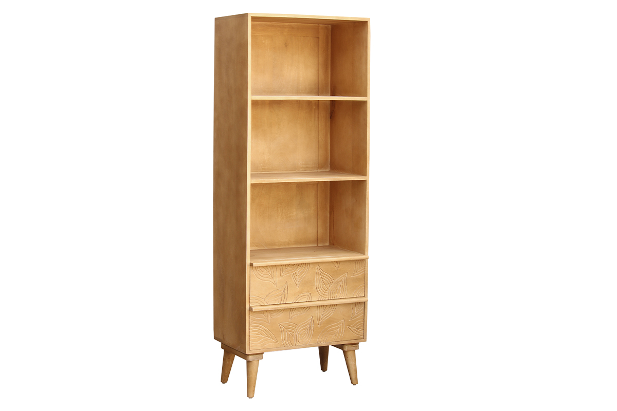 Bcherregal aus massivem Mangoholz mit Gravur KAFFIR