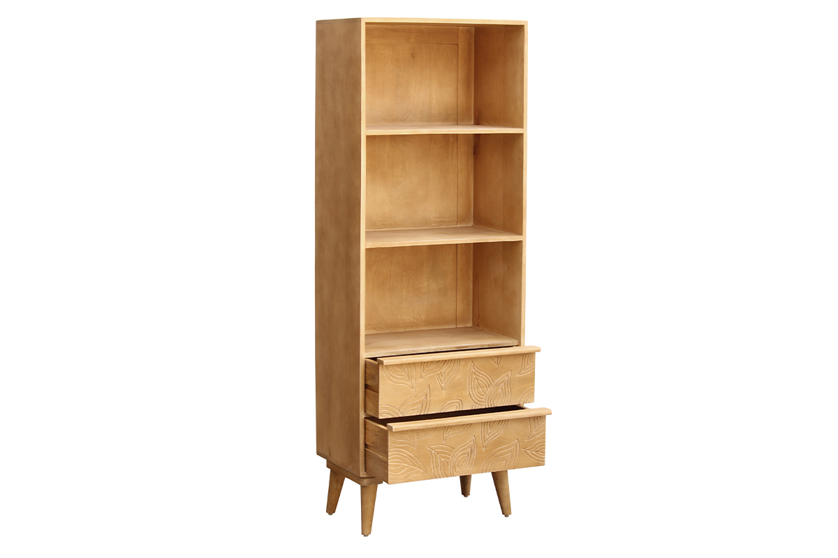 Bcherregal aus massivem Mangoholz mit Gravur KAFFIR