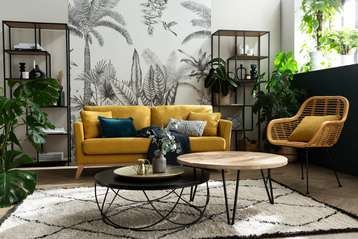 Bcherregal im Industrial Style Holz und schwarzes Metall TRESCA