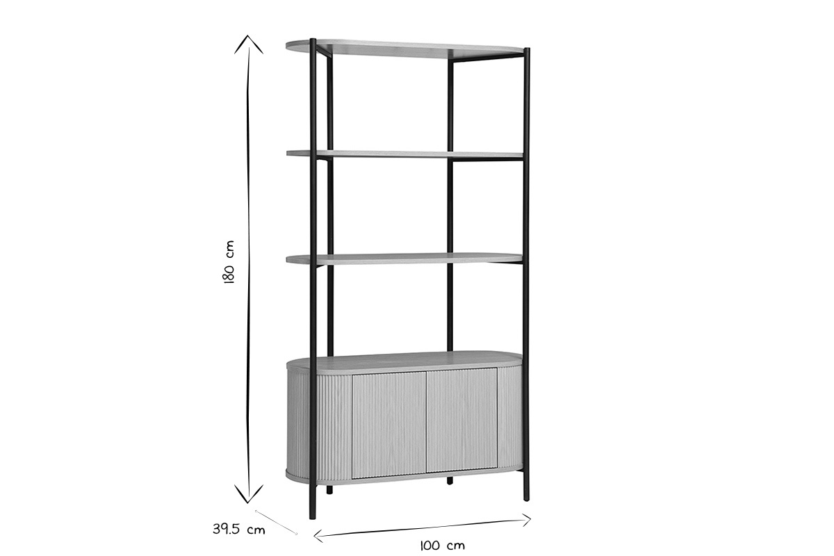 Abmessungen des B�cherregals ZORA: 180 cm H�he, 100 cm Breite, 39,5 cm Tiefe in Schwarz und Wei�.