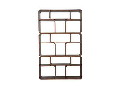 B&uuml;cherregal offen mit verschiedenen F&auml;chern in dunklem Walnussholz L120 cm WARHOL