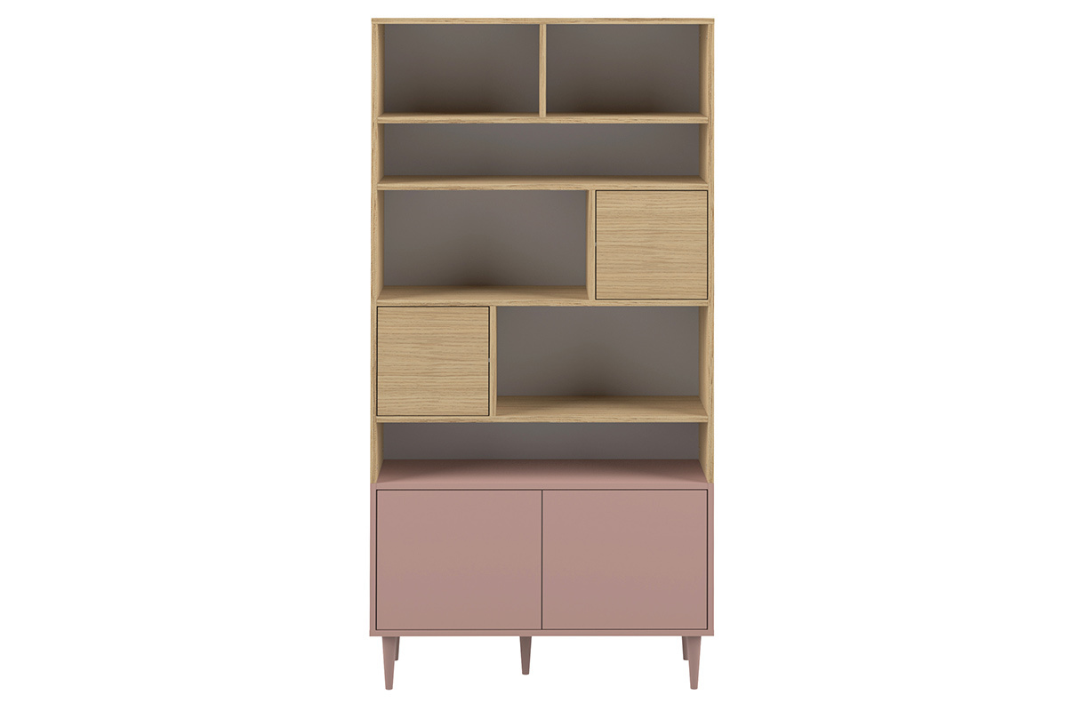 B�cherregal skandinavisch 10 F�cher Holz und rosa STRIPE