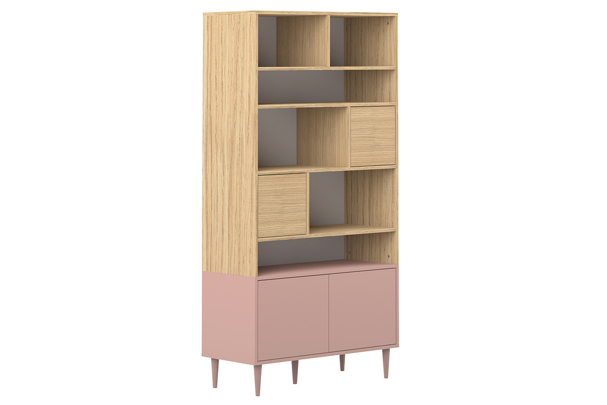 B�cherregal skandinavisch 10 F�cher Holz und rosa STRIPE