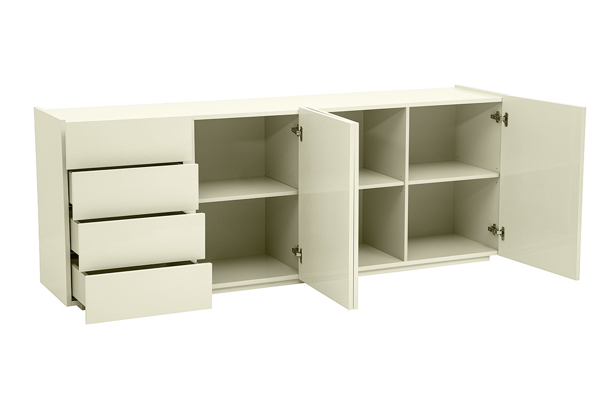 Buffet beige gl�nzend 3 T�ren 4 Schubladen L200 cm ISAURE