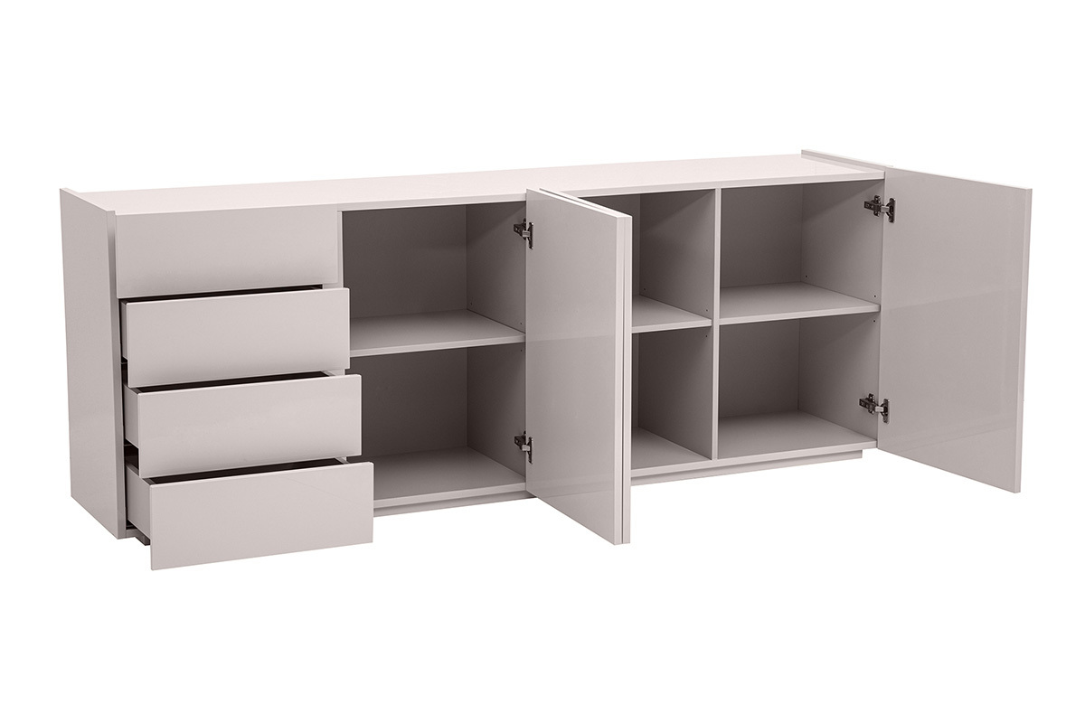 Buffet beige gl�nzend 3 T�ren 4 Schubladen L200 cm ISAURE
