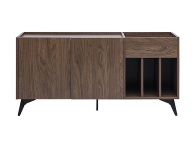 Buffet de rangement pour vinyles en bois fonc&eacute; fini noyer et m&eacute;tal noir L140 cm SEDA
