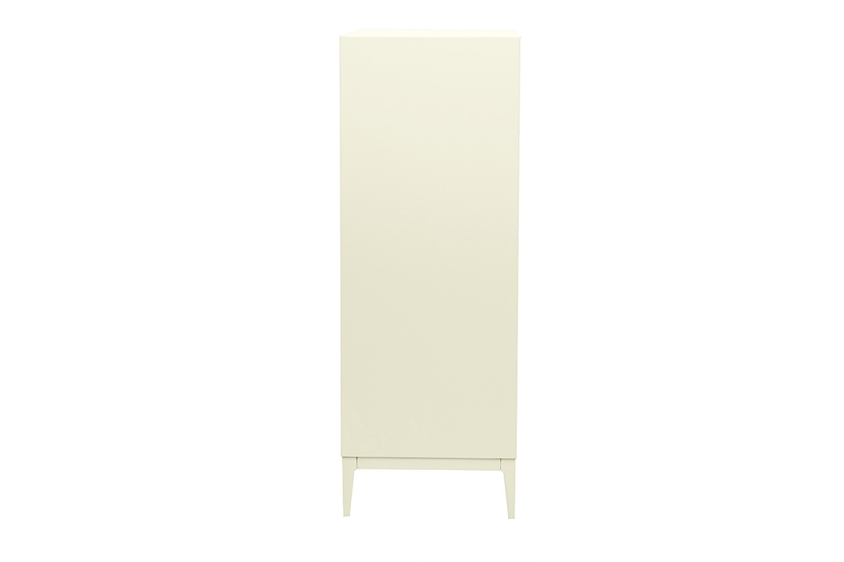 Hoher, matt beige lackierter Buffet mit d�nnen Beinen, Seitenansicht.