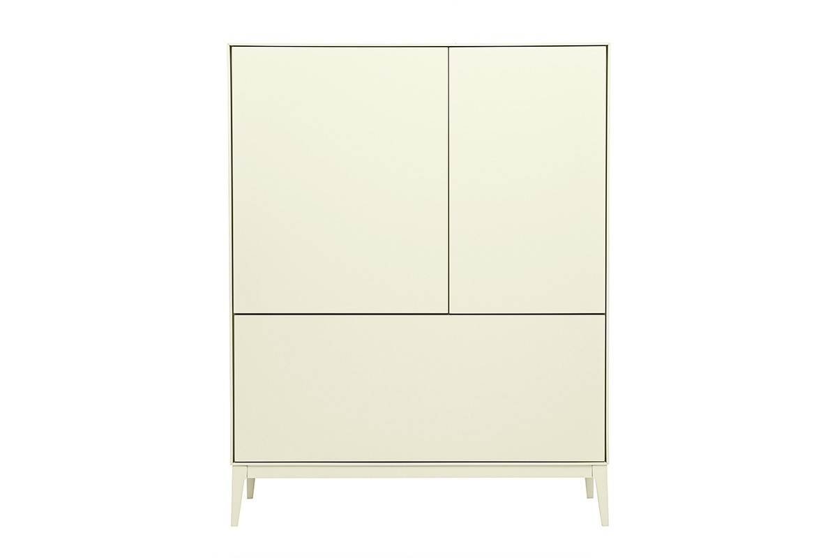 Hochgl�nzendes, beiges Sideboard mit 2 T�ren und 1 Schublade, Frontansicht.